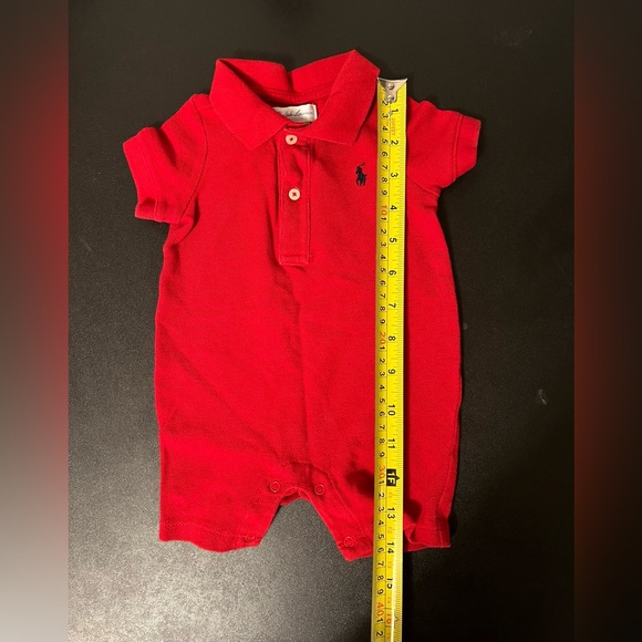 Ralph Lauren baby shortall one piece romper red Christmas Polo 3 6 Mos Holiday - Picture 5 of 5